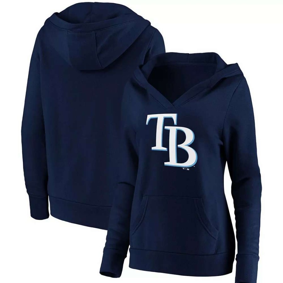 Tops * | Women'S Fanatics Branded Navy Tampa Bay Rays Official Logo Crossover V-Neck Pullover Hoodie