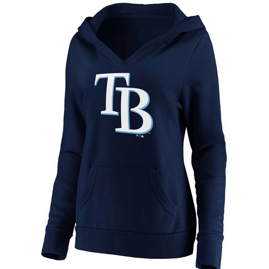 Tops * | Women'S Fanatics Branded Navy Tampa Bay Rays Official Logo Crossover V-Neck Pullover Hoodie