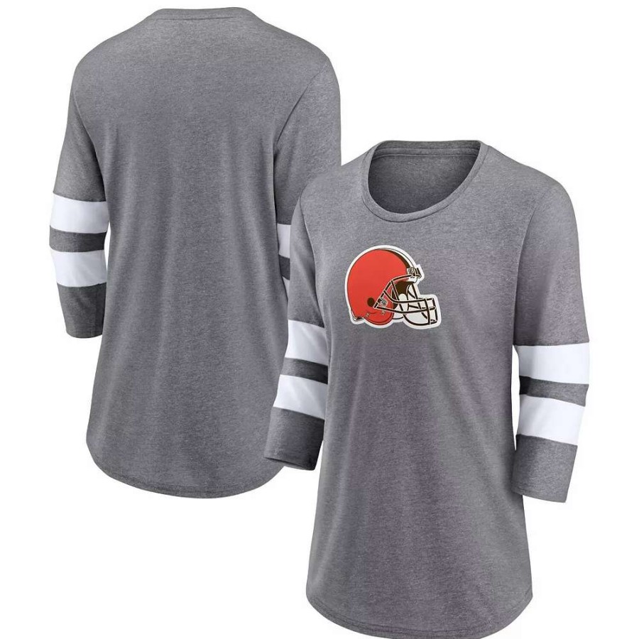 Tops * | Women'S Fanatics Branded Heathered Gray Cleveland Browns Primary Logo 3/4 Sleeve Scoop Neck T-Shirt