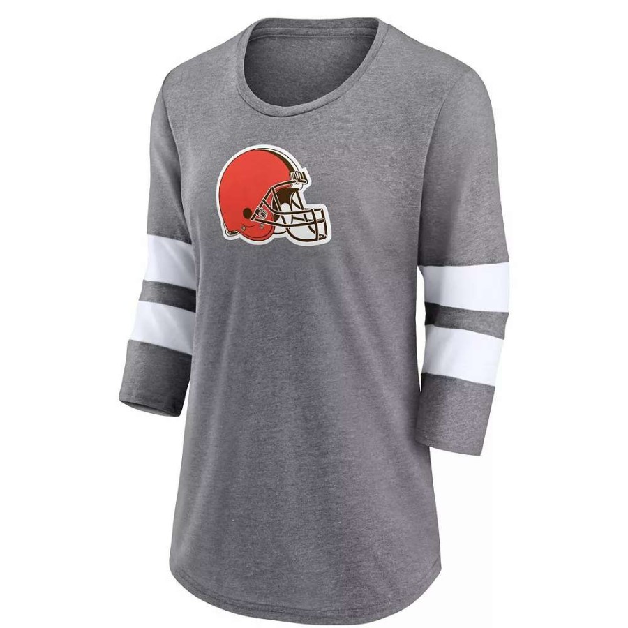 Tops * | Women'S Fanatics Branded Heathered Gray Cleveland Browns Primary Logo 3/4 Sleeve Scoop Neck T-Shirt