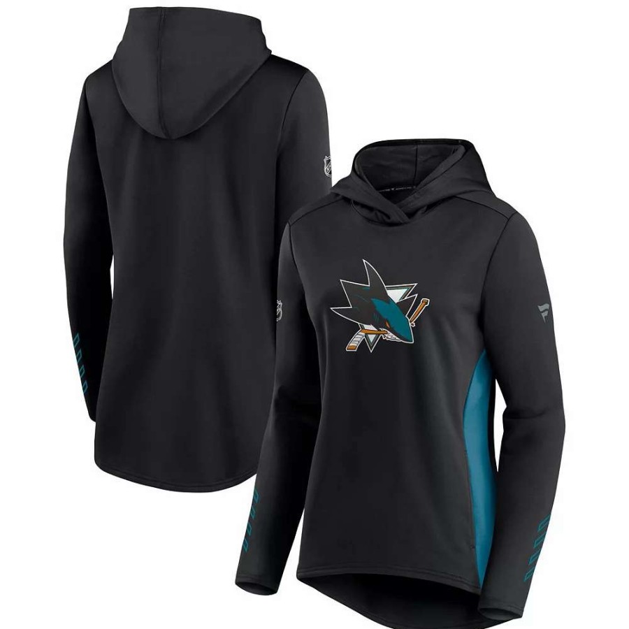 Tops * | Women'S Fanatics Branded Black/Teal San Jose Sharks Authentic Pro Locker Room Pullover Hoodie