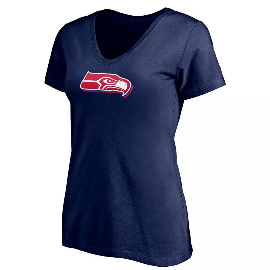 Tops * | Women'S Fanatics Branded College Navy Seattle Seahawks Red, White And Team V-Neck T-Shirt