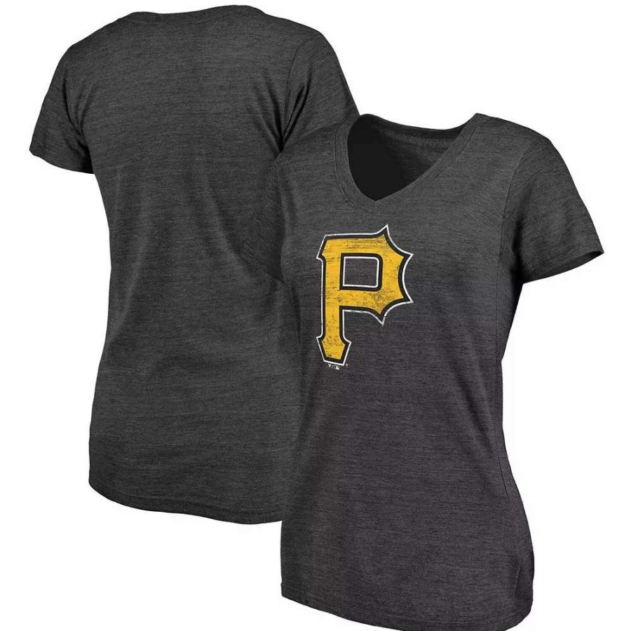 Tops * | Women'S Fanatics Branded Heathered Charcoal Pittsburgh Pirates Core Weathered Tri-Blend V-Neck T-Shirt