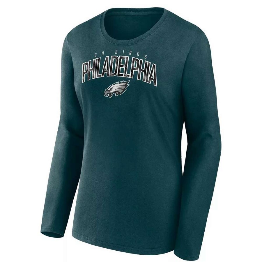 Tops * | Women'S Fanatics Branded Midnight Green Philadelphia Eagles Plus Size Measure Distance Scoop Neck Long Sleeve T-Shirt