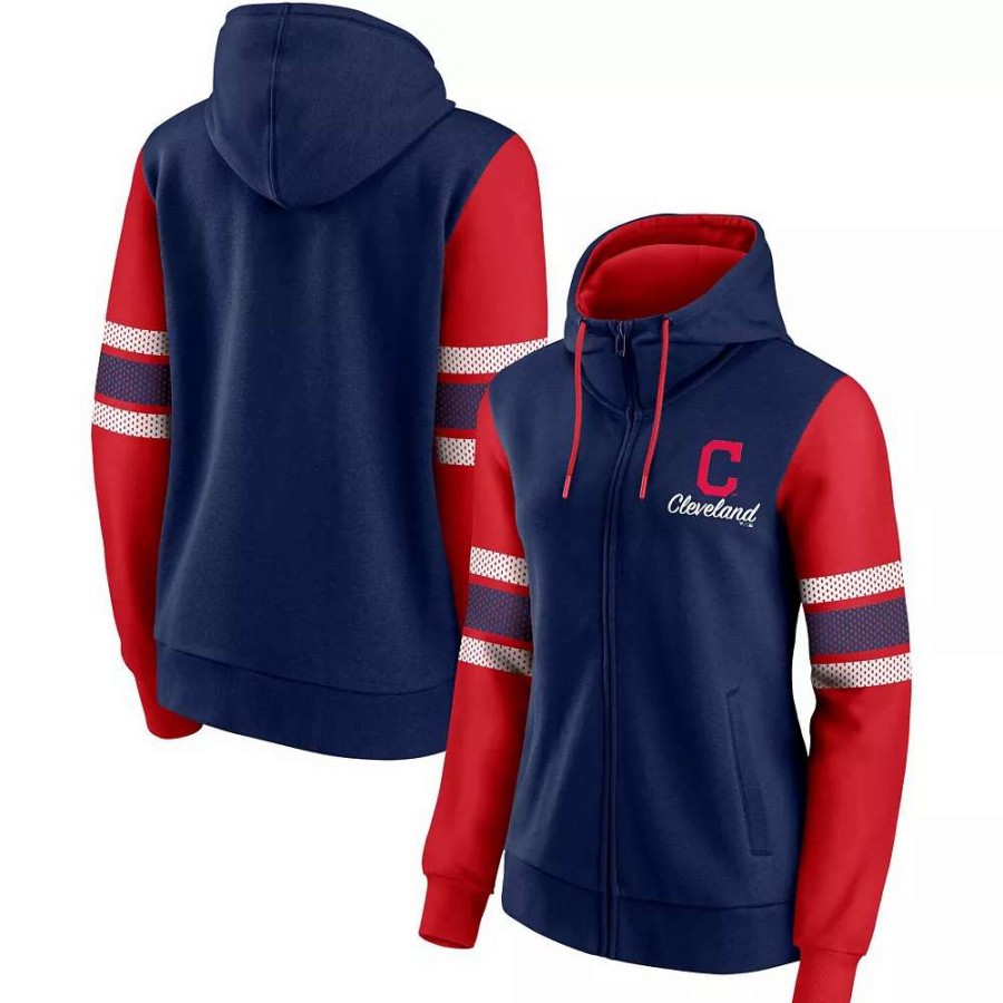 Tops * | Women'S Fanatics Branded Navy/Red Cleveland Indians Primary Script Full-Zip Hoodie