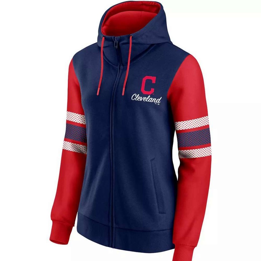 Tops * | Women'S Fanatics Branded Navy/Red Cleveland Indians Primary Script Full-Zip Hoodie