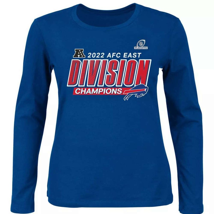 Tops * | Women'S Fanatics Branded Royal Buffalo Bills 2022 Afc East Division Champions Divide & Conquer Plus Size Long Sleeve T-Shirt