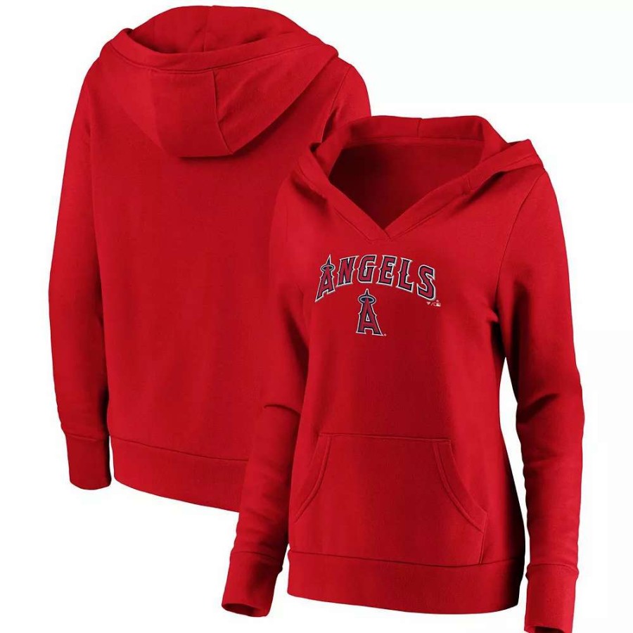 Tops * | Women'S Fanatics Branded Red Los Angeles Angels Core Team Lockup V-Neck Pullover Hoodie