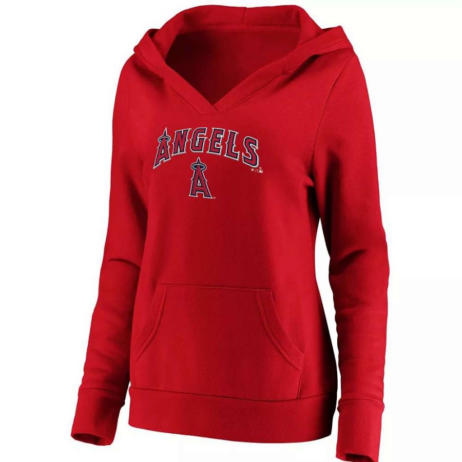 Tops * | Women'S Fanatics Branded Red Los Angeles Angels Core Team Lockup V-Neck Pullover Hoodie