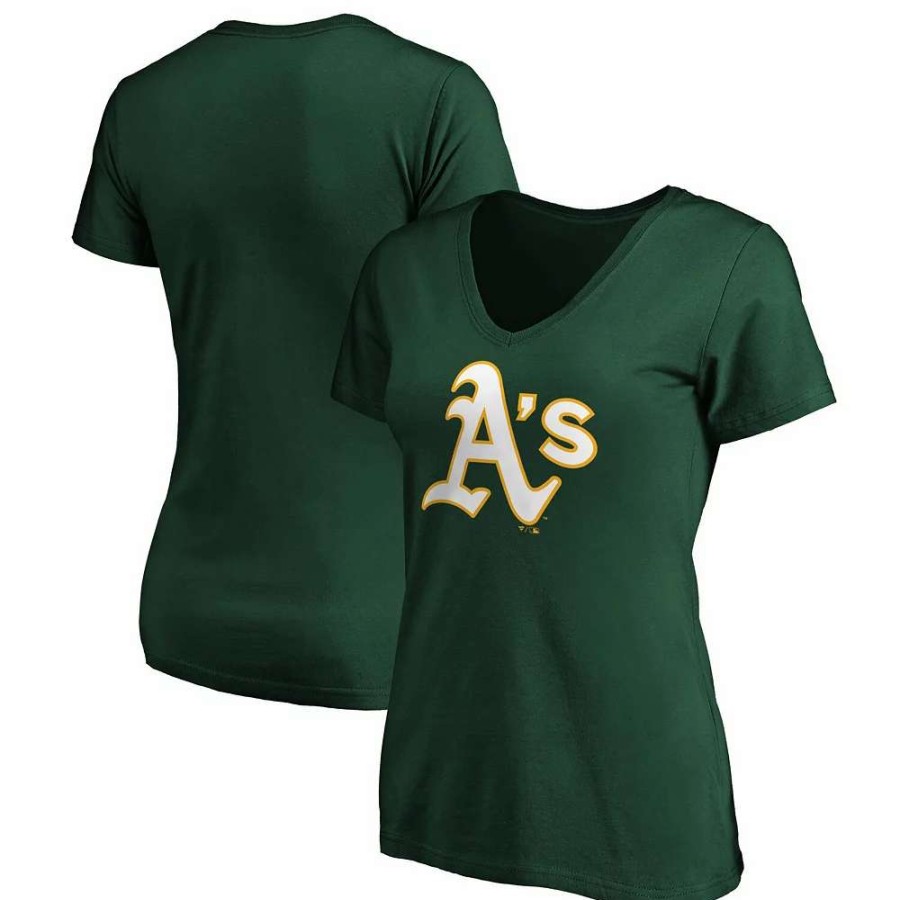 Tops * | Women'S Fanatics Branded Green Oakland Athletics Plus Size Core Official Logo V-Neck T-Shirt