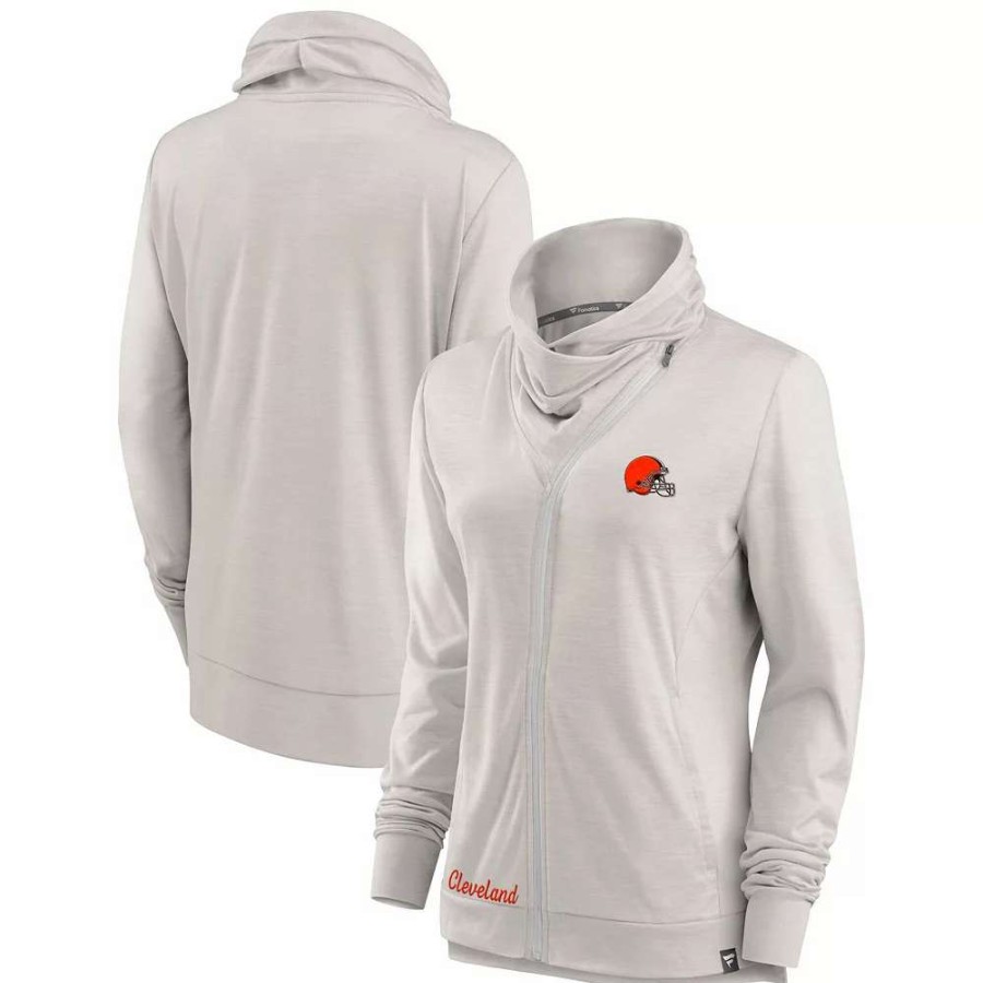 Tops * | Women'S Fanatics Branded Cream Cleveland Browns Break It Loose Cowl Neck Full-Zip Sweatshirt