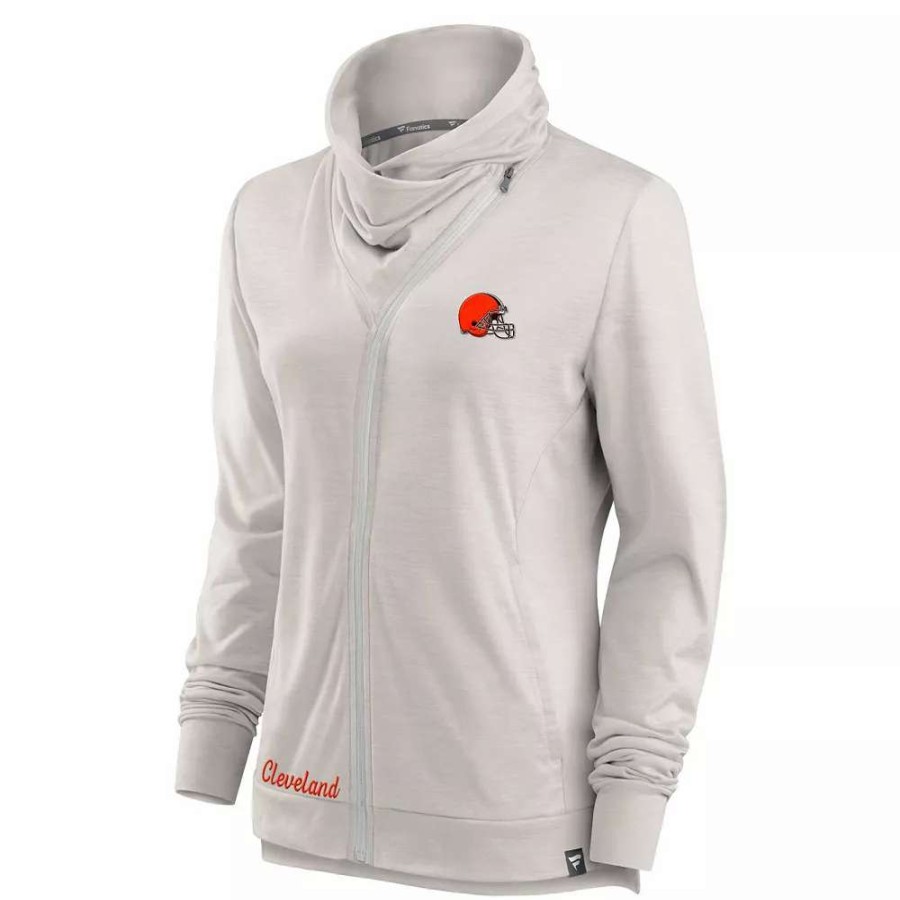 Tops * | Women'S Fanatics Branded Cream Cleveland Browns Break It Loose Cowl Neck Full-Zip Sweatshirt