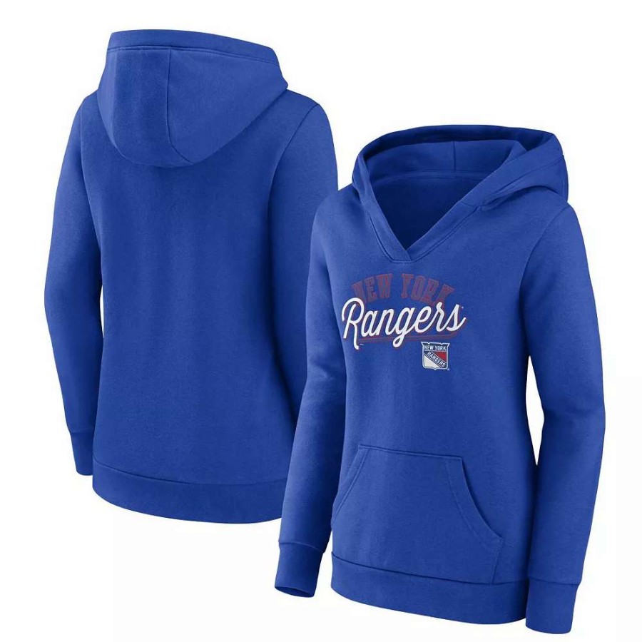 Tops * | Women'S Fanatics Branded Blue New York Rangers Simplicity Crossover V-Neck Pullover Hoodie