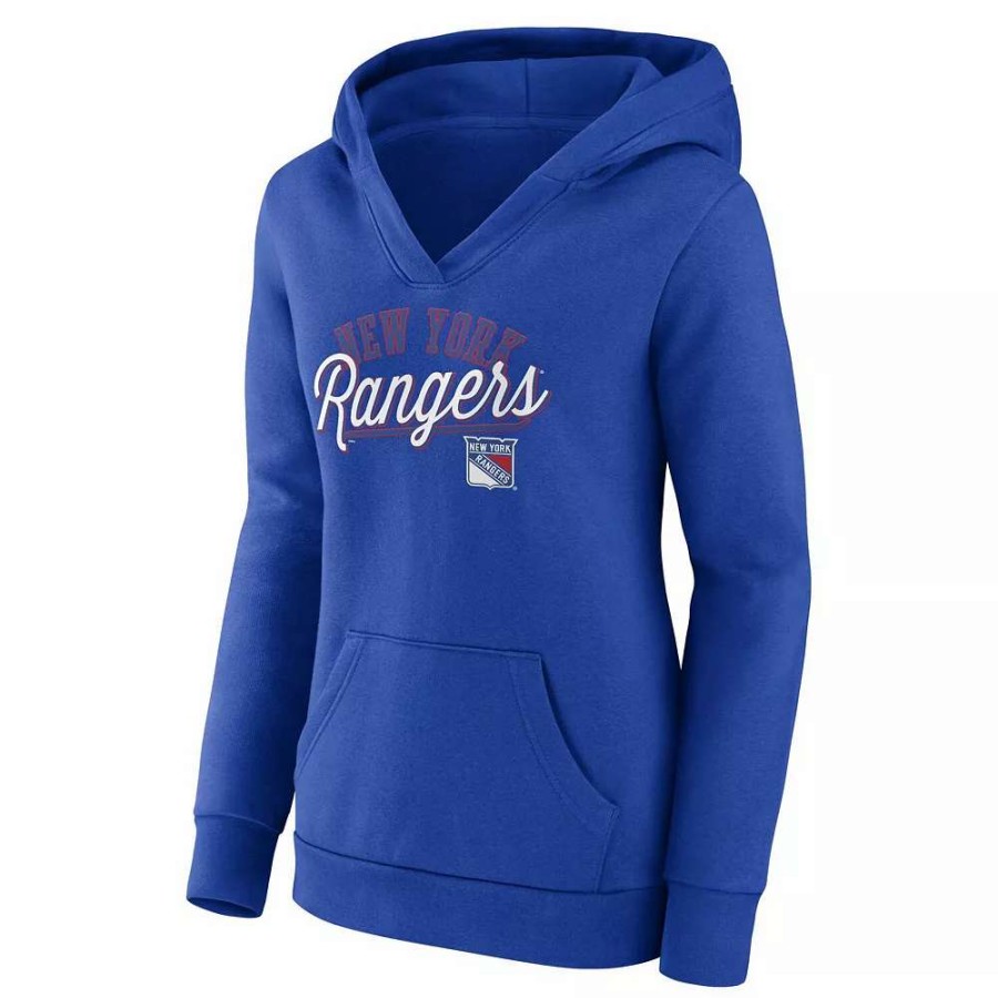 Tops * | Women'S Fanatics Branded Blue New York Rangers Simplicity Crossover V-Neck Pullover Hoodie