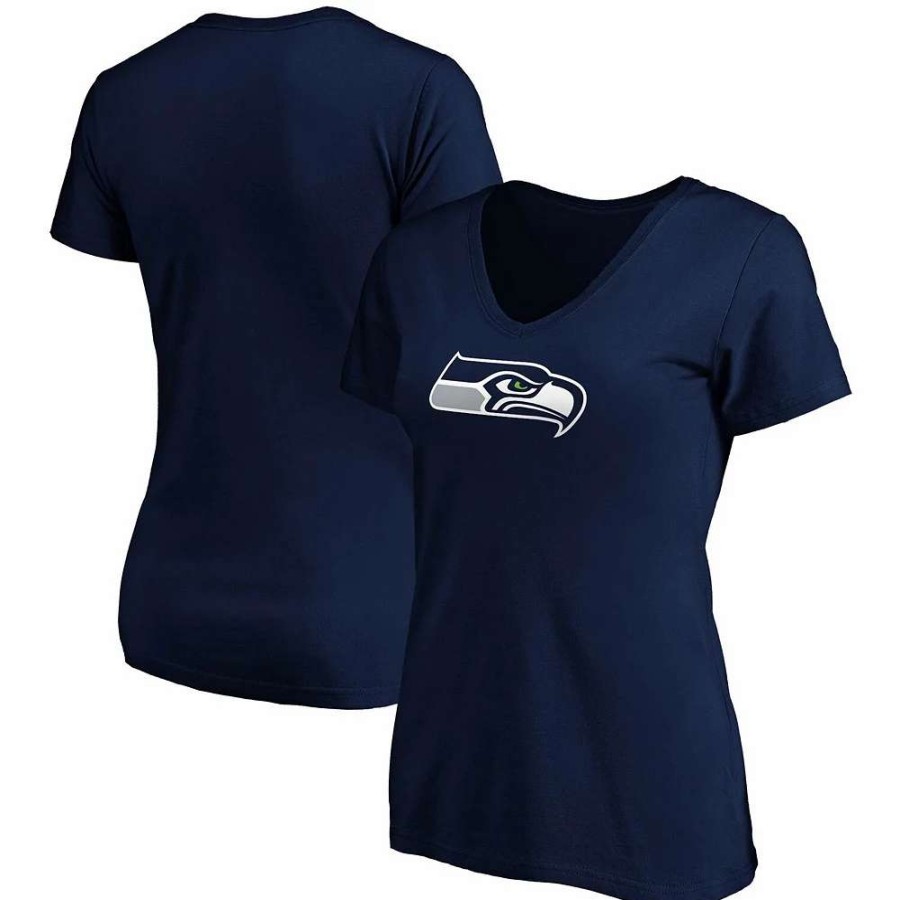 Tops * | Women'S Fanatics Branded College Navy Seattle Seahawks Primary Logo V-Neck T-Shirt