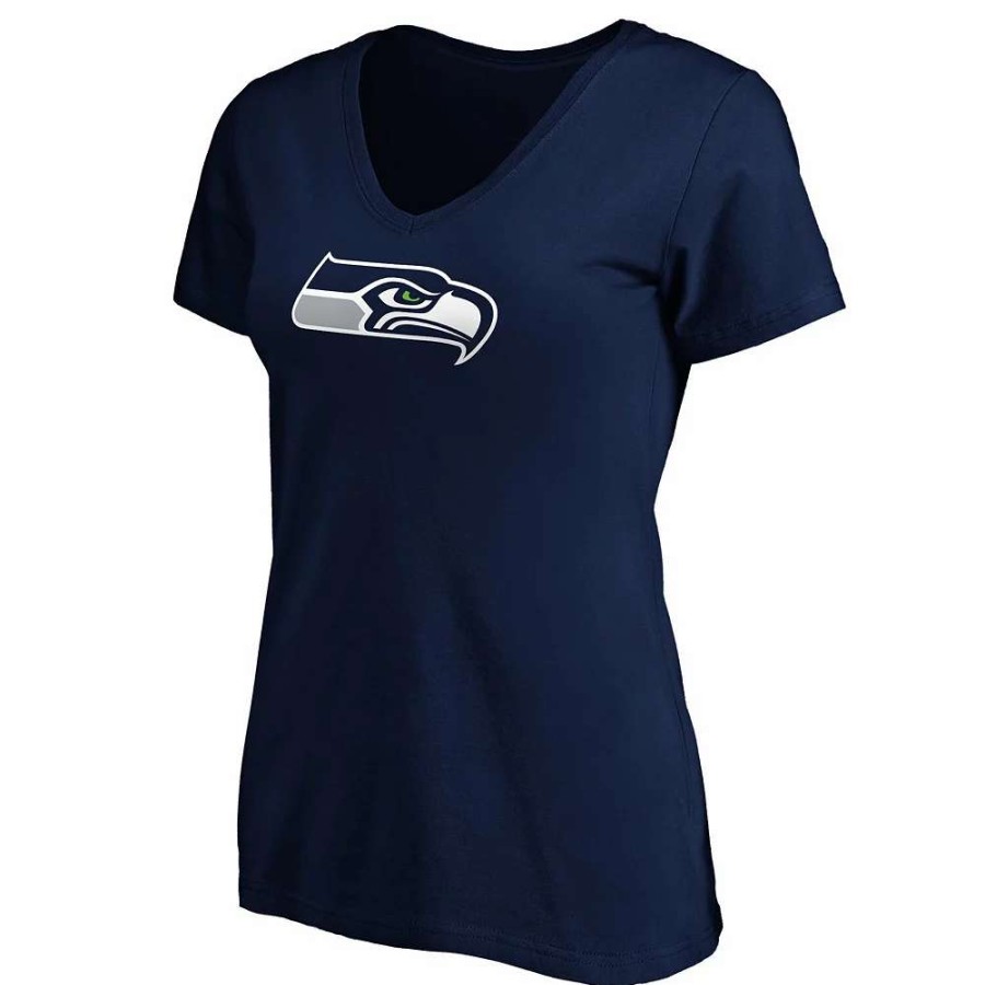 Tops * | Women'S Fanatics Branded College Navy Seattle Seahawks Primary Logo V-Neck T-Shirt