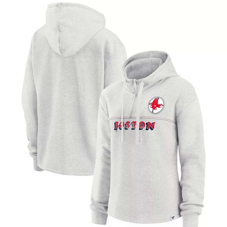 Tops * | Women'S Fanatics Branded Oatmeal Boston Red Sox True Classics Legacy Quarter-Zip Hoodie