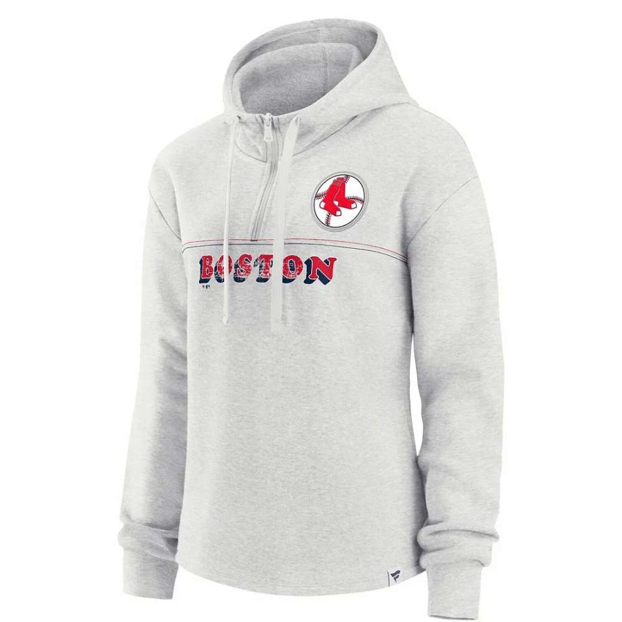 Tops * | Women'S Fanatics Branded Oatmeal Boston Red Sox True Classics Legacy Quarter-Zip Hoodie