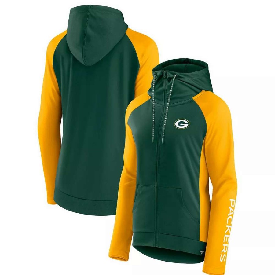 Outerwear * | Women'S Fanatics Branded Green/Gold Green Bay Packers End Around Raglan Full-Zip Hoodie