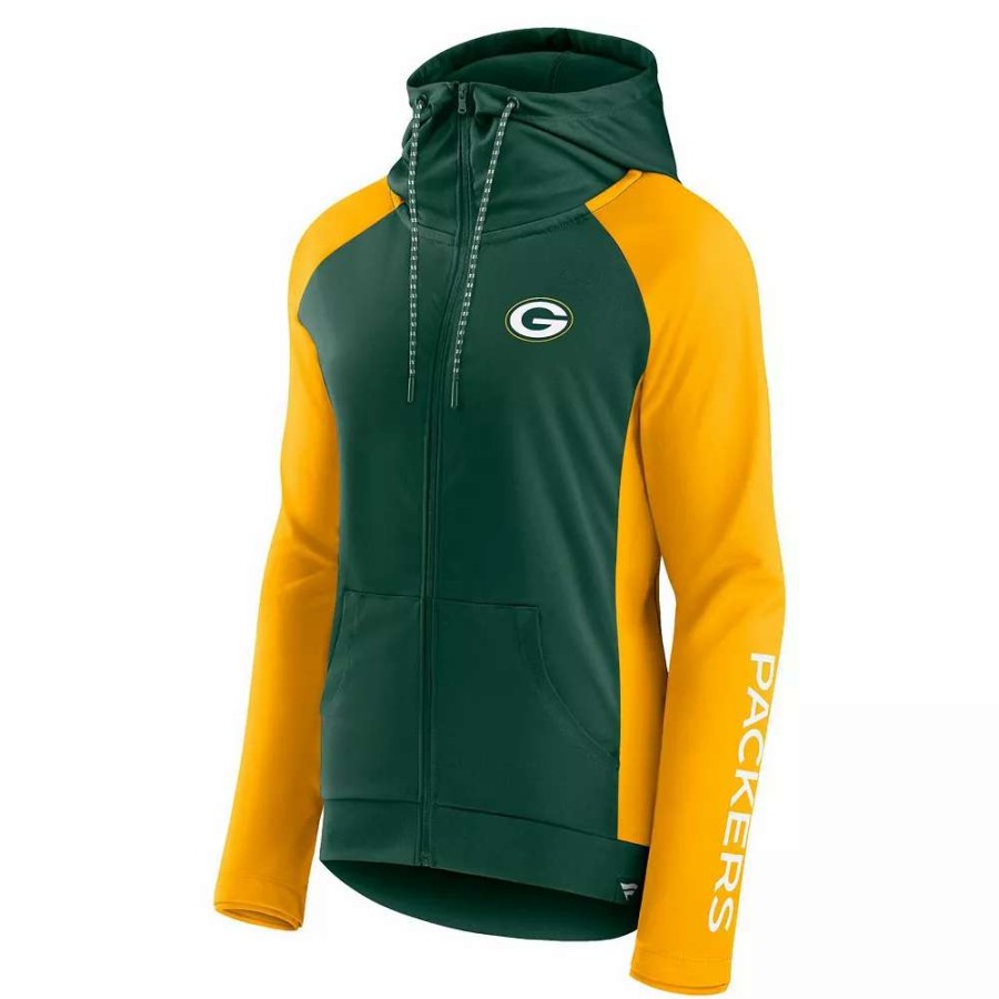 Outerwear * | Women'S Fanatics Branded Green/Gold Green Bay Packers End Around Raglan Full-Zip Hoodie