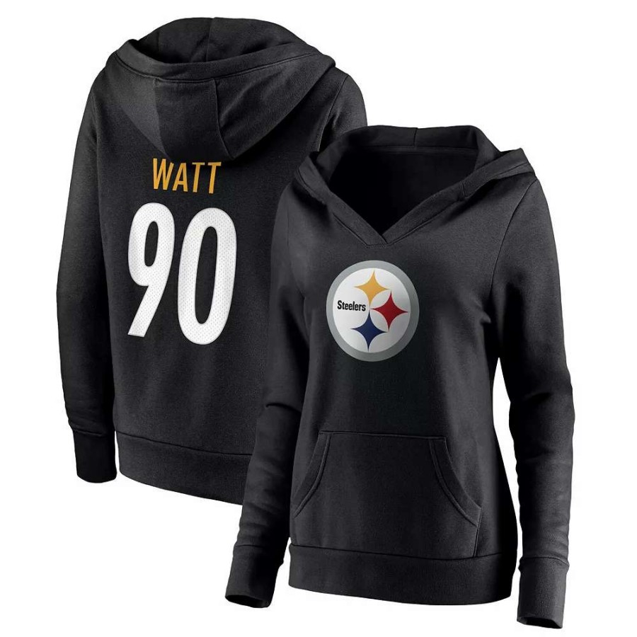 Tops * | Women'S Fanatics Branded T.J. Watt Black Pittsburgh Steelers Player Icon Name & Number Pullover Hoodie