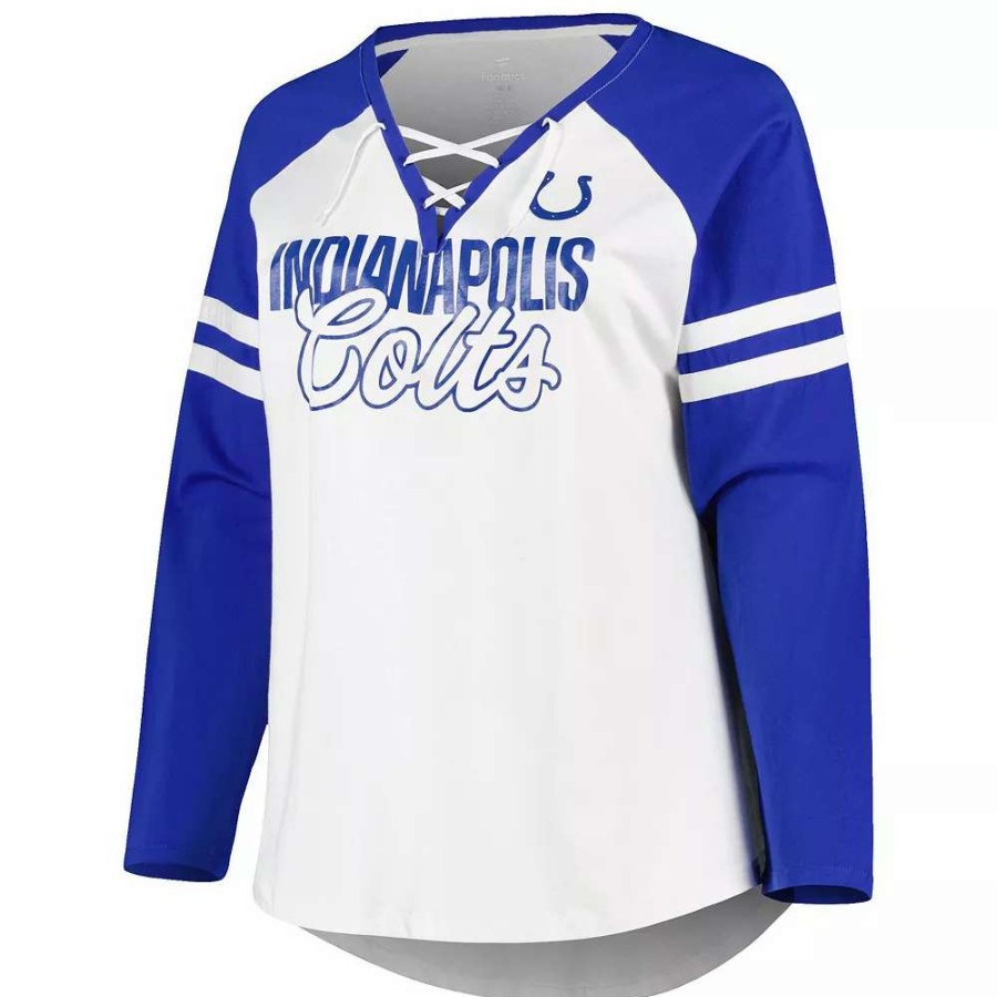 Tops * | Women'S Fanatics Branded Royal/White Indianapolis Colts Plus Size True To Form Lace-Up V-Neck Raglan Long Sleeve T-Shirt