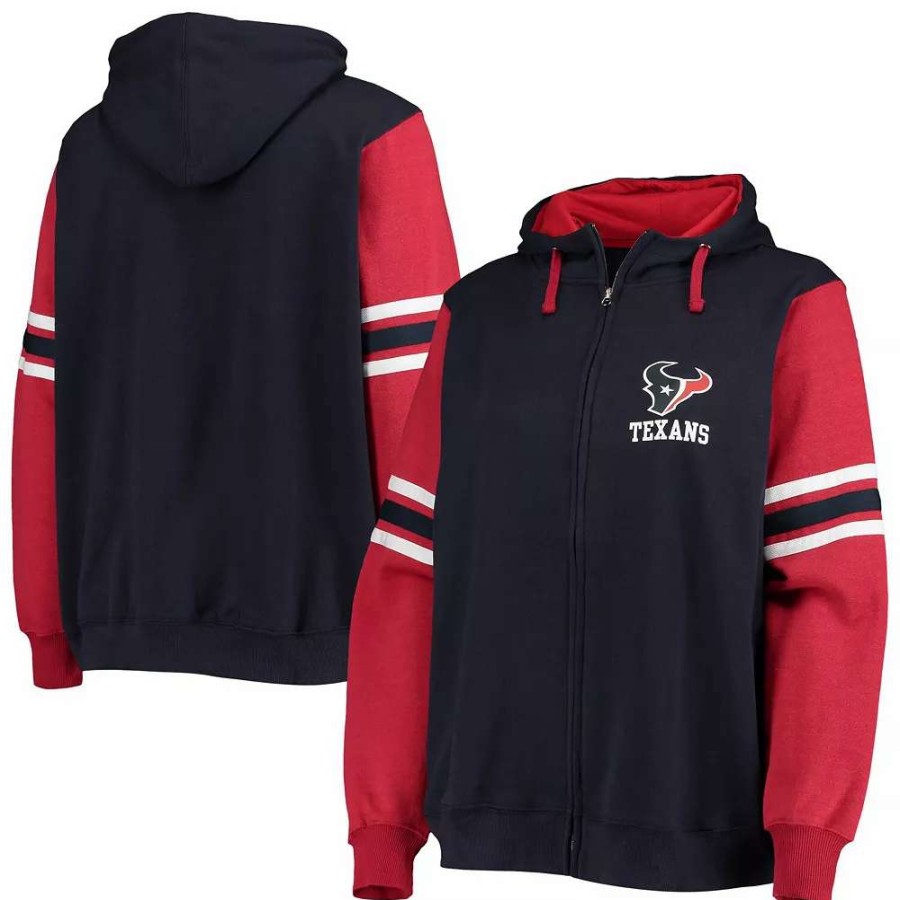 Tops * | Women'S Fanatics Branded Navy/Red Houston Texans Plus Size Primary Logo Script Full-Zip Hoodie