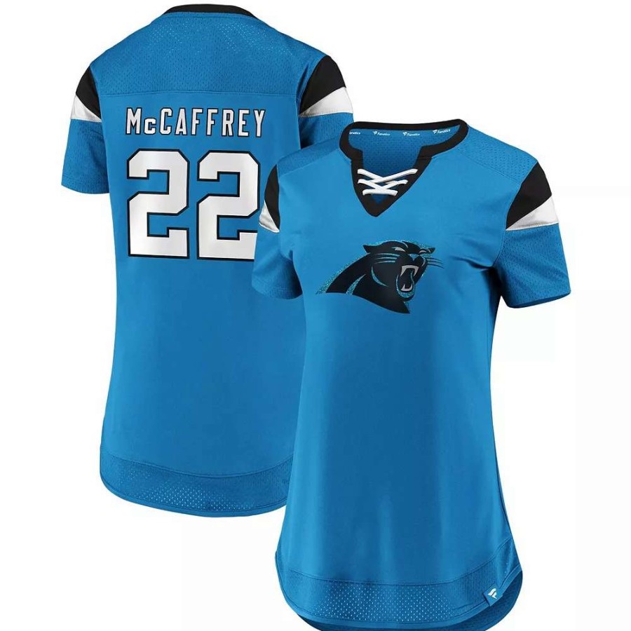 Tops * | Women'S Fanatics Branded Christian Mccaffrey Blue Carolina Panthers Athena Name & Number Fashion Top