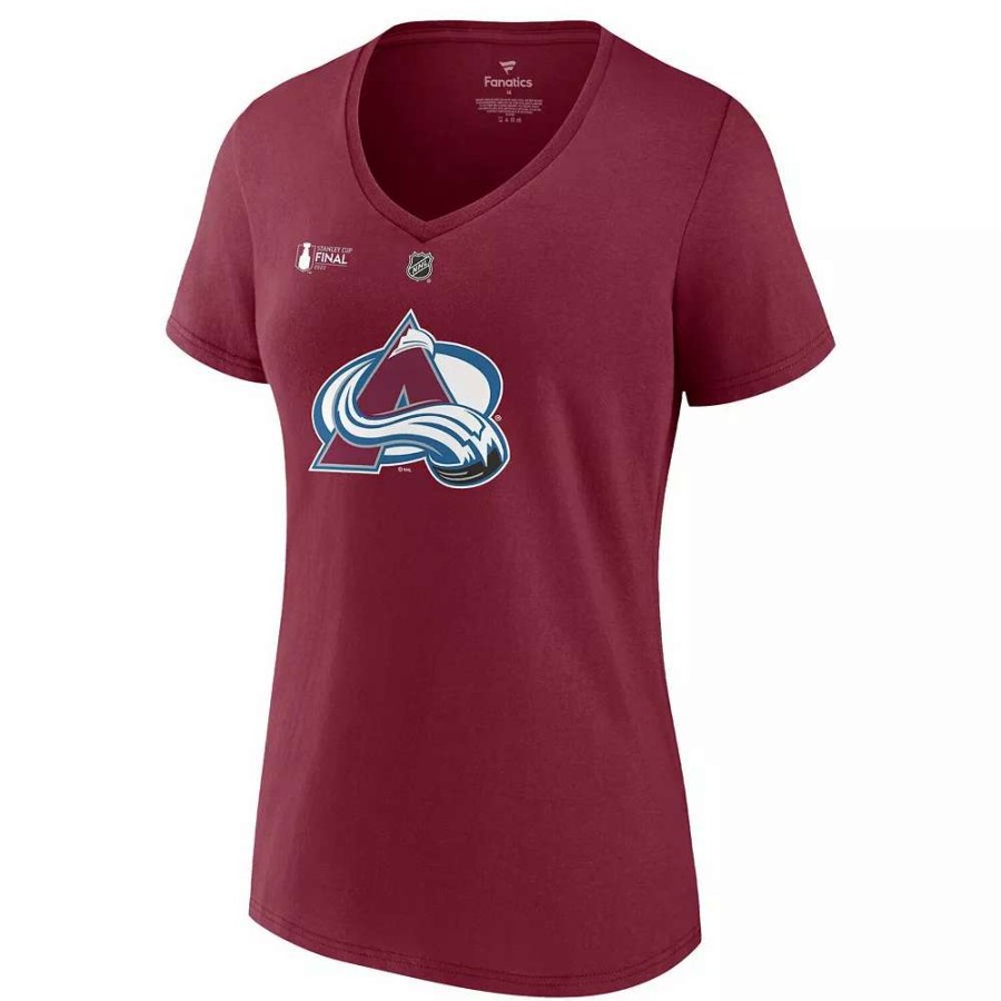 Tops * | Women'S Fanatics Branded Nathan Mackinnon Burgundy Colorado Avalanche 2022 Stanley Cup Final Authentic Stack Name & Number V-Neck T-Shirt