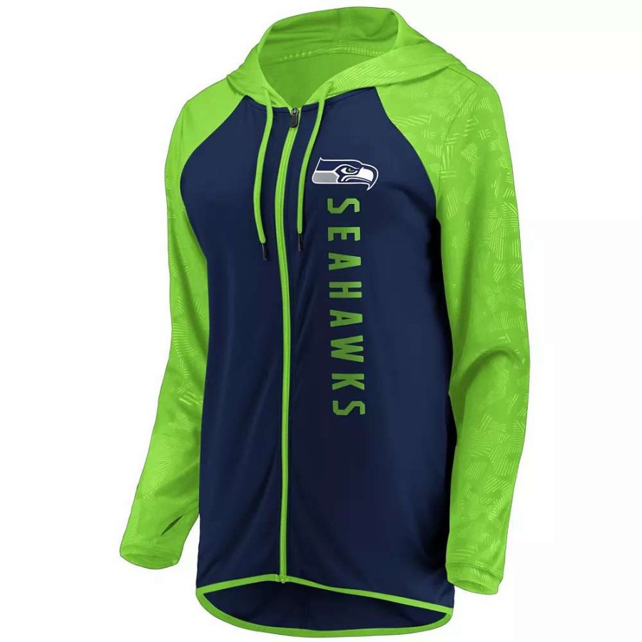 Tops * | Women'S Fanatics Branded College Navy Seattle Seahawks Forever Fan Logo Full-Zip Hoodie