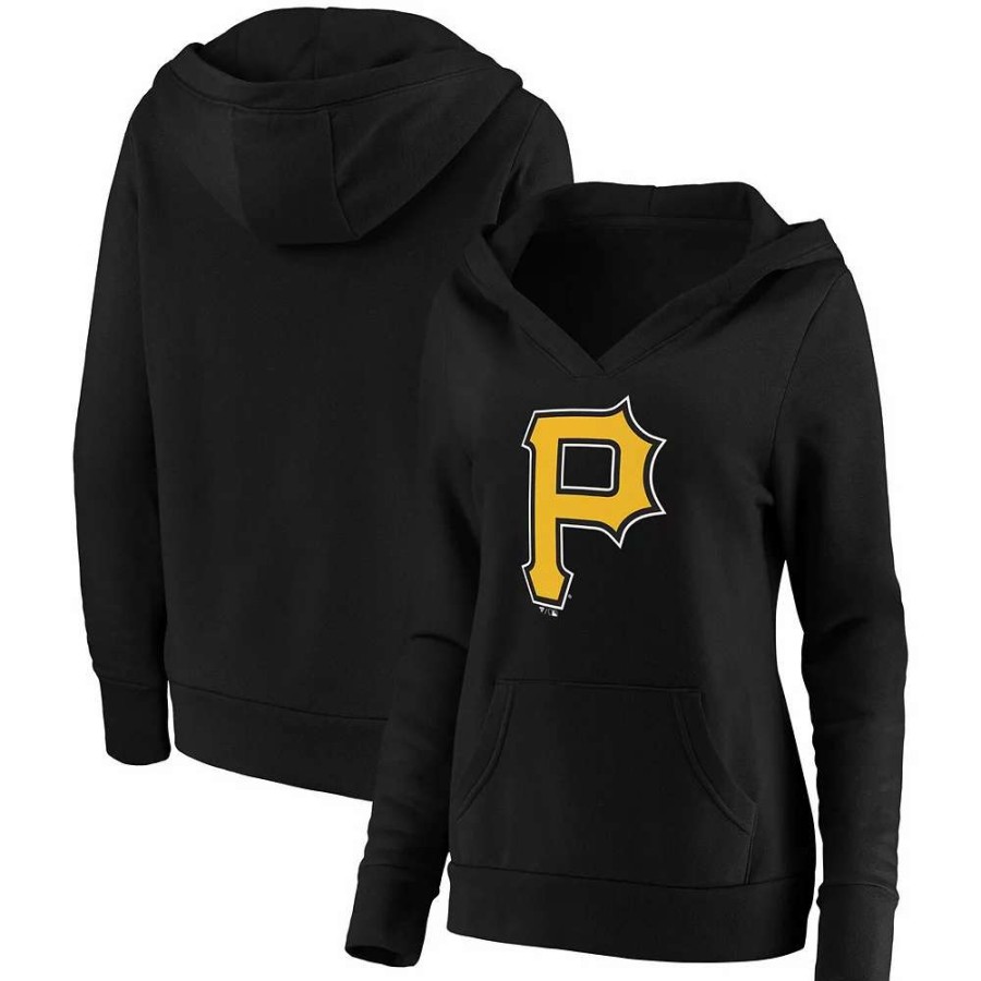 Tops * | Women'S Fanatics Branded Black Pittsburgh Pirates Official Logo Crossover V-Neck Pullover Hoodie