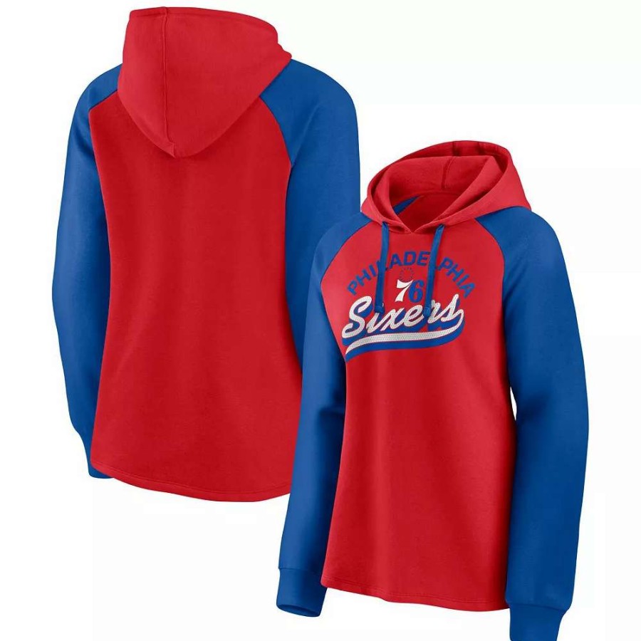 Tops * | Women'S Fanatics Branded Red/Royal Philadelphia 76Ers Record Holder Raglan Pullover Hoodie