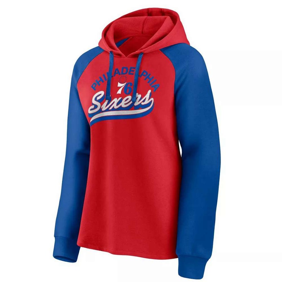 Tops * | Women'S Fanatics Branded Red/Royal Philadelphia 76Ers Record Holder Raglan Pullover Hoodie