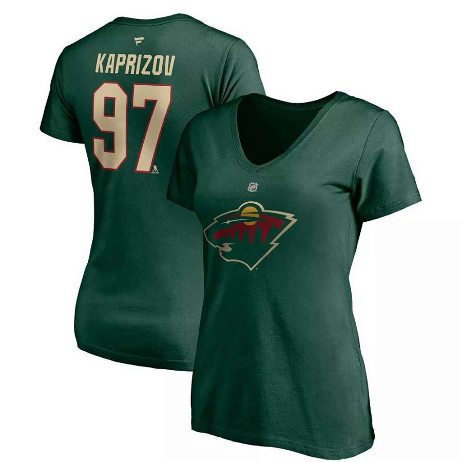 Tops * | Women'S Fanatics Branded Kirill Kaprizov Green Minnesota Wild Authentic Stack Name & Number V-Neck T-Shirt