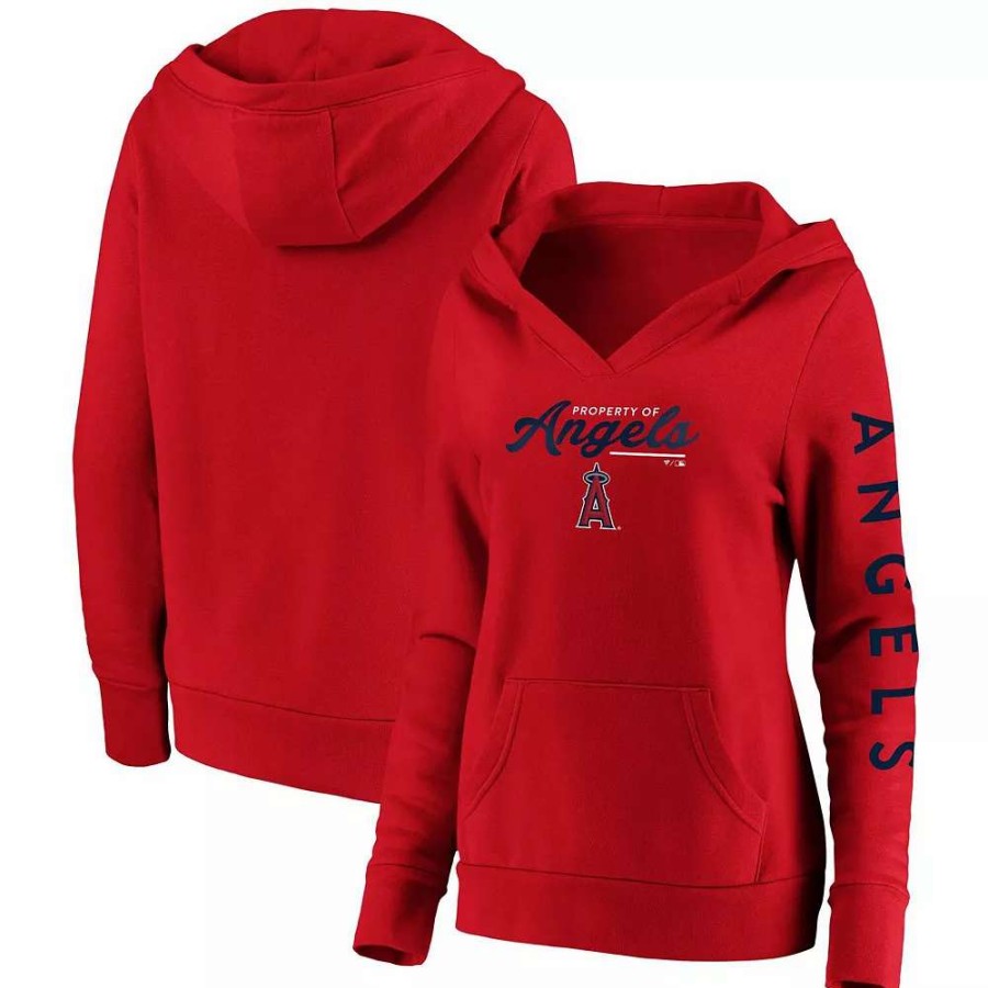 Tops * | Women'S Fanatics Branded Red Los Angeles Angels Core High Class Crossover Pullover Hoodie