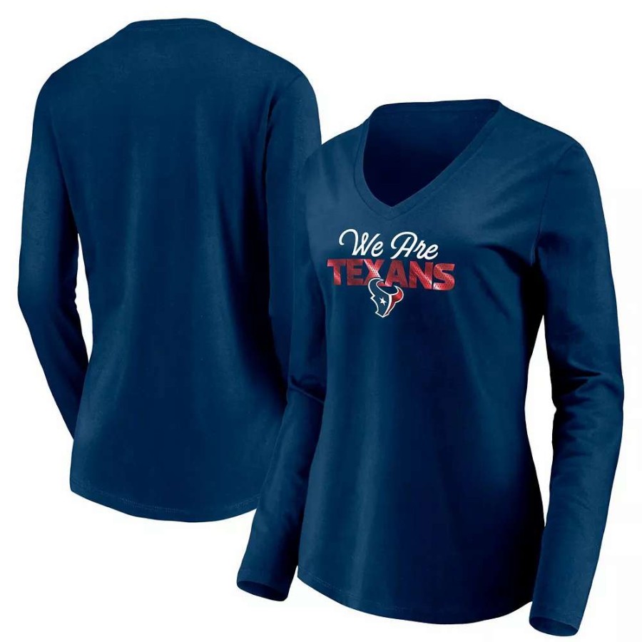 Tops * | Women'S Fanatics Branded Navy Houston Texans Highly Valued Long Sleeve V-Neck T-Shirt