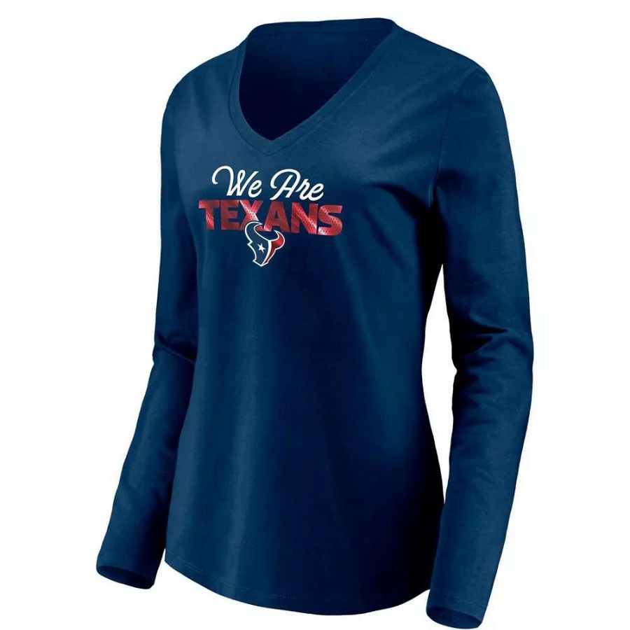 Tops * | Women'S Fanatics Branded Navy Houston Texans Highly Valued Long Sleeve V-Neck T-Shirt