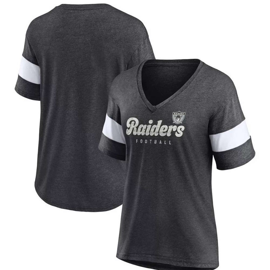 Tops * | Women'S Fanatics Branded Heathered Charcoal Las Vegas Raiders Give It All Half-Sleeve V-Neck T-Shirt