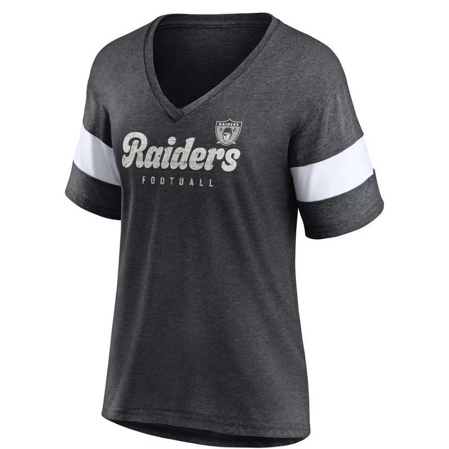 Tops * | Women'S Fanatics Branded Heathered Charcoal Las Vegas Raiders Give It All Half-Sleeve V-Neck T-Shirt