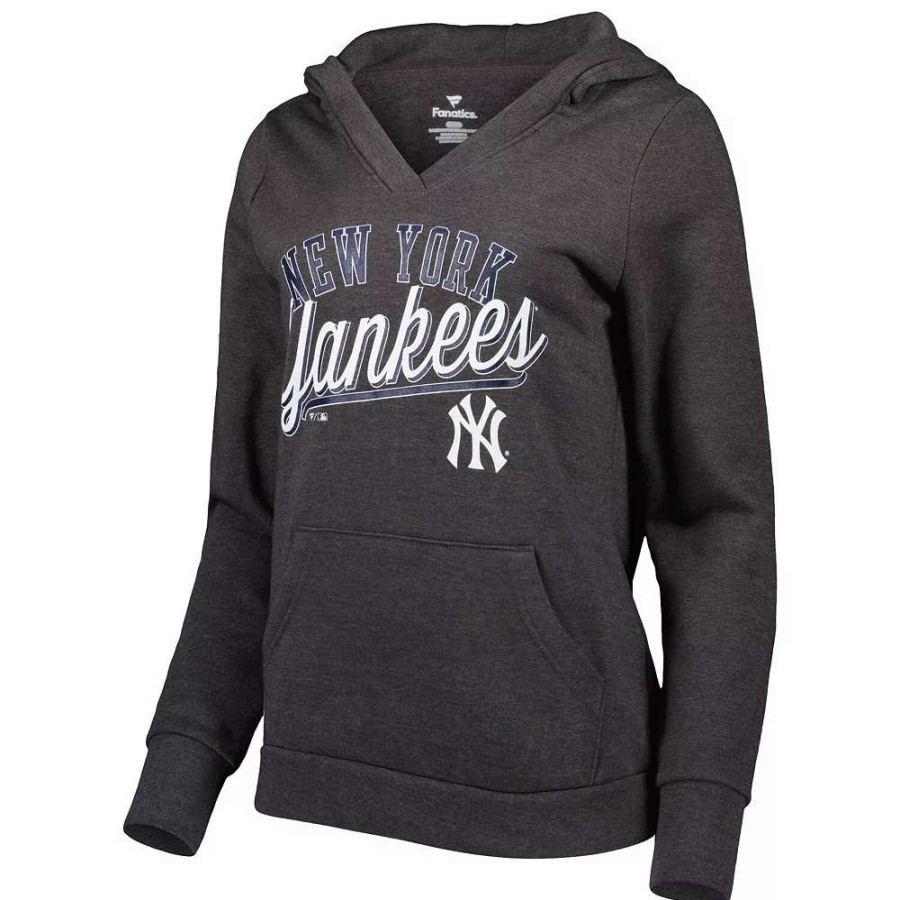 Tops * | Women'S Fanatics Branded Heather Charcoal New York Yankees Simplicity Crossover V-Neck Pullover Hoodie