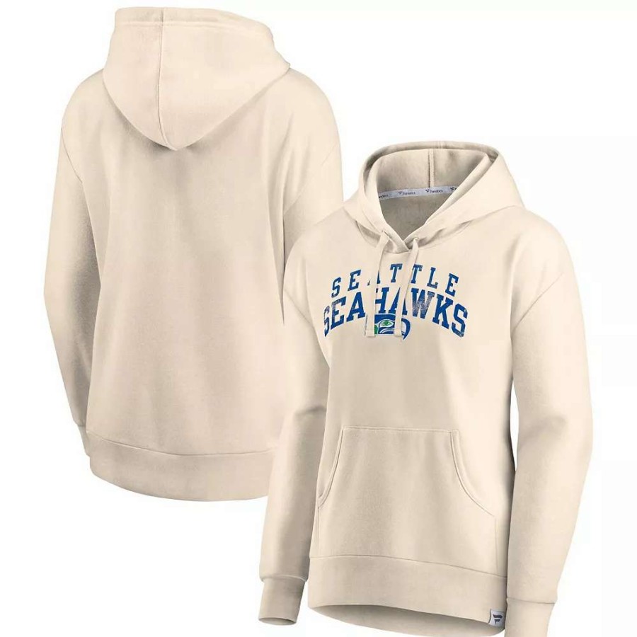 Tops * | Women'S Fanatics Branded Cream Seattle Seahawks Spring Jump Signature Fleece Pullover Hoodie