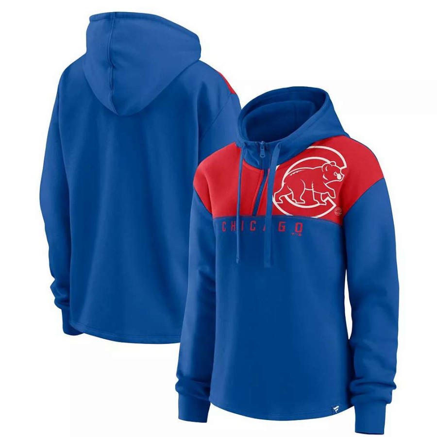 Tops * | Women'S Fanatics Branded Royal Chicago Cubs Iconic Overslide Color-Block Quarter-Zip Hoodie