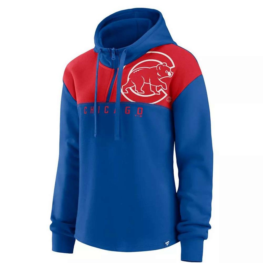 Tops * | Women'S Fanatics Branded Royal Chicago Cubs Iconic Overslide Color-Block Quarter-Zip Hoodie