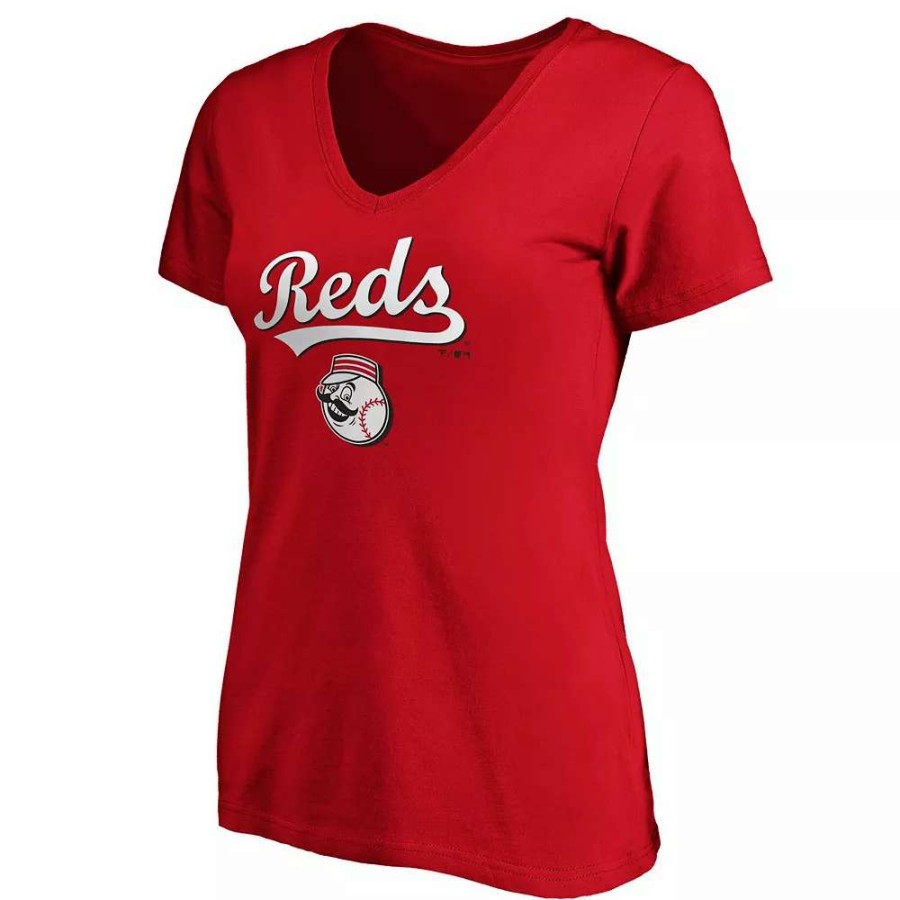 Tops * | Women'S Fanatics Branded Red Cincinnati Reds Team Logo Lockup V-Neck T-Shirt