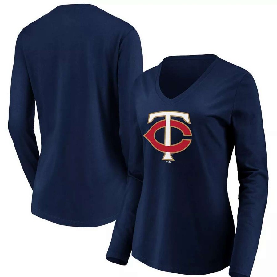 Tops * | Women'S Fanatics Branded Navy Minnesota Twins Official Logo Long Sleeve V-Neck T-Shirt