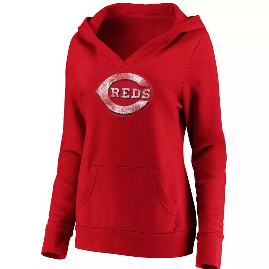 Tops * | Women'S Fanatics Branded Red Cincinnati Reds Core Team Crossover V-Neck Pullover Hoodie