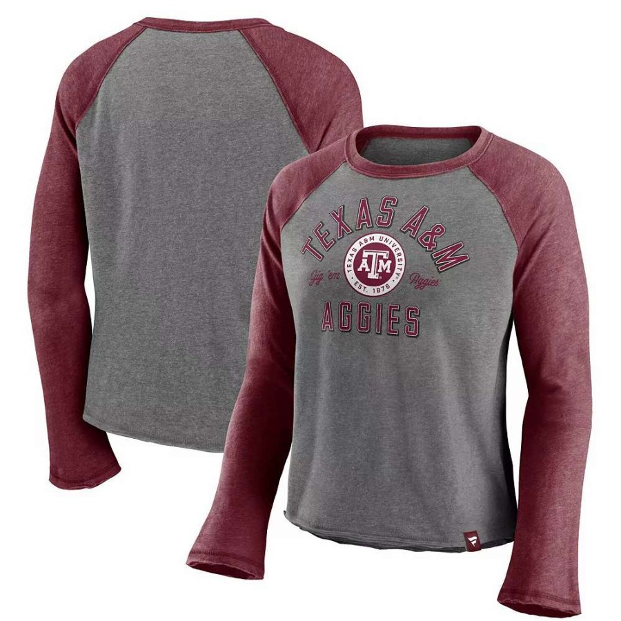 Tops * | Women'S Majestic Heathered Gray/Heathered Maroon Texas A&M Aggies Competitive Edge Cropped Raglan Long Sleeve T-Shirt