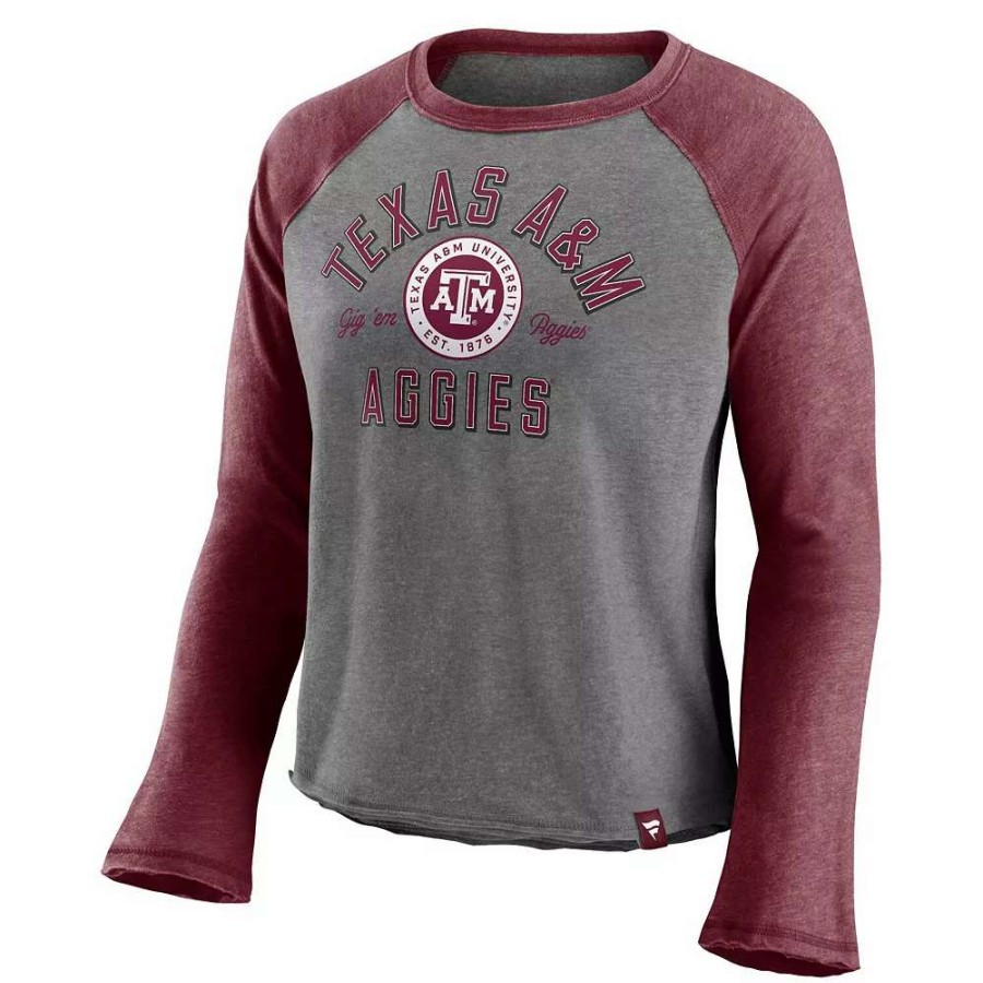 Tops * | Women'S Majestic Heathered Gray/Heathered Maroon Texas A&M Aggies Competitive Edge Cropped Raglan Long Sleeve T-Shirt