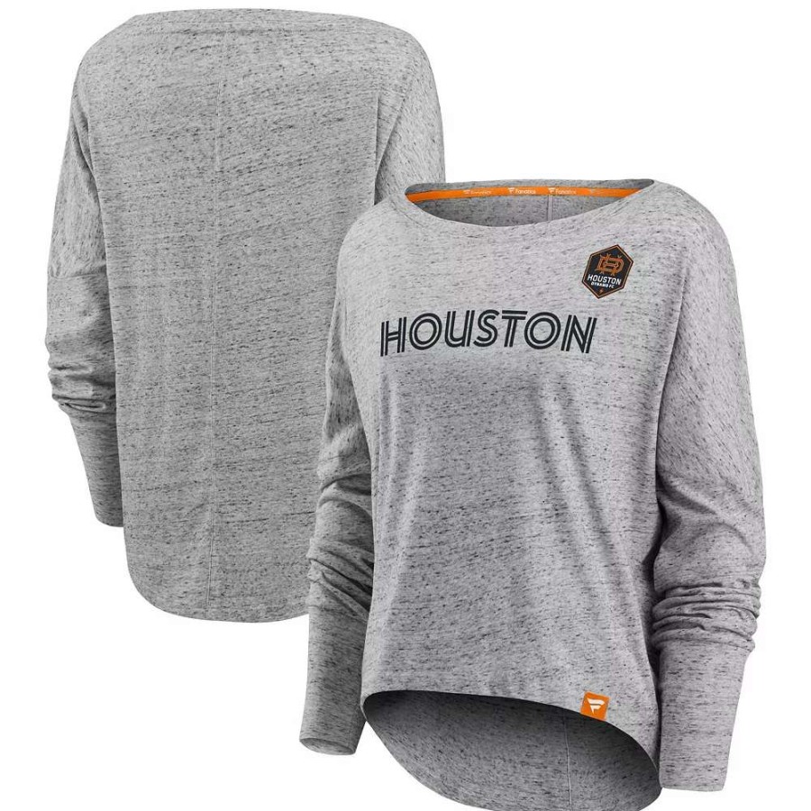 Tops * | Women'S Fanatics Branded Heathered Gray Houston Dynamo Fc Long Sleeve Fashion Top