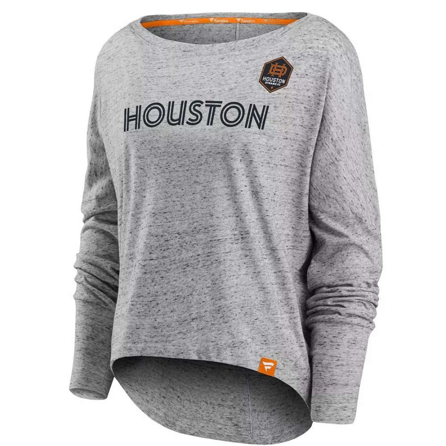 Tops * | Women'S Fanatics Branded Heathered Gray Houston Dynamo Fc Long Sleeve Fashion Top